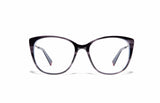 Image of Cheeterz Club eyewear. Photo of cat eye eyeglasses with clear lenses and blue light blocking technology. The frames are small width with smokey gray color and various shades of gray to accent, suitable for square, oval, and heart shaped face shapes. These glasses can be used as reading glasses with blue light glasses.