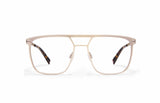 Image of Cheeterz Club eyewear. Photo of square eyeglasses with clear lenses and blue light blocking technology. The frames are medium width with a navigator shape and a gold color, suitable for square, oval, and round face shapes. These glasses can be used as reading glasses with blue light glasses.