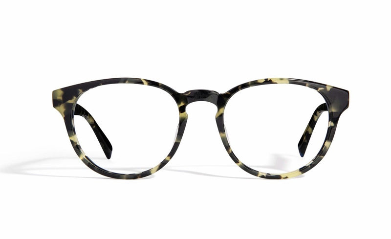 Image of Cheeterz Club eyewear. Photo of round eyeglasses with clear lenses and blue light blocking technology. The frames are medium width with green and black camo print. Suitable for square, oval, and oblong face shapes. These glasses can be used as reading glasses with blue light glasses.
