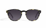 Image of Cheeterz Club eyewear. Photo of round sunglasses with gray tinted lenses. The frames are medium width with green and black camo print. Suitable for square, oval, and oblong shaped face shapes. 