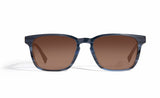 Image of Cheeterz Club eyewear. Photo of retro rectangle eyeglasses with brown tinted lenses. The frames are wide width with gray, silver, and blue gray color. Suitable for round, oval, and square face shapes. 
